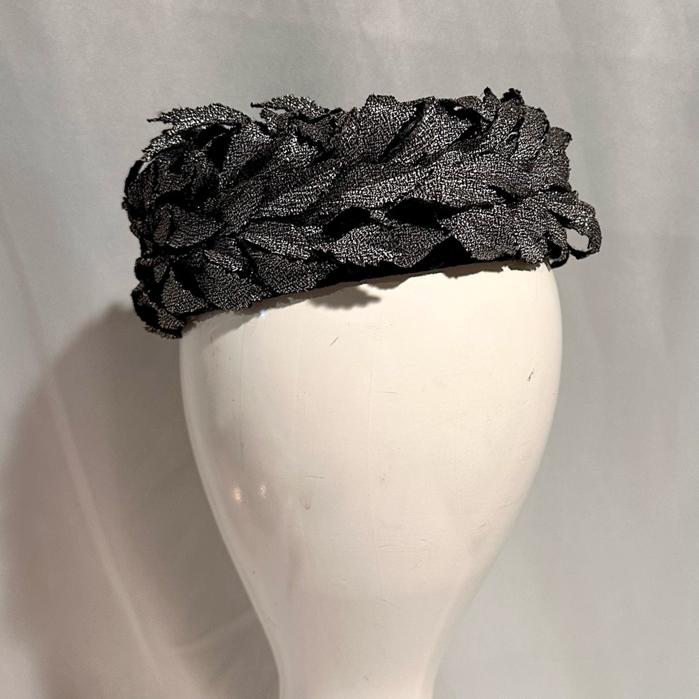 Vintage 50s Black and Silver Women's Pill Box Hat Made in USA